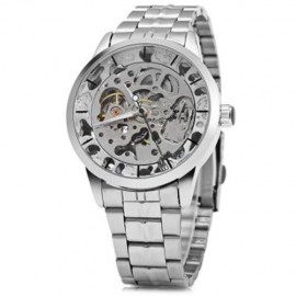 WINNER W034 AUTOMATIC MECHANICAL MOVEMENT HOLLOW OUT MEN WATCH WITH STAINLESS STEEL BAND (