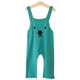 CUTE SOLID COLOR BEAR PRINT ADJUSTABLE ELASTIC WAIST BABIES LOOSE OVERALLS (LAKE BLUE)