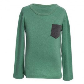 HAN EDITION ROUND COLLAR LONG SLEEVE SOLID COLOR CHILD UNISEX T-SHIRT (BLACKISH GREEN)