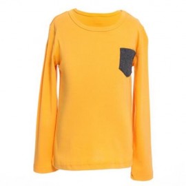 HAN EDITION ROUND COLLAR LONG SLEEVE SOLID COLOR CHILD UNISEX T-SHIRT (YELLOW)
