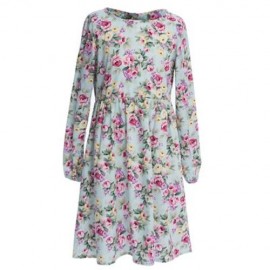 SWEET SCOOP COLLAR LONG SLEEVE FLORAL PRINT COTTON GIRLS DRESS (COLORMIX)