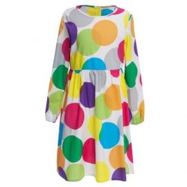 CHIC ROUND COLLAR LONG SLEEVE COLORFUL DOT BACK BUTTON GIRLS DRESS (COLORMIX)
