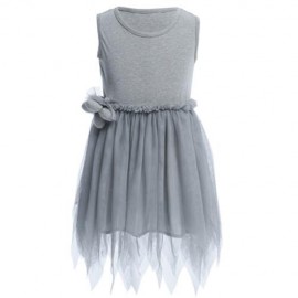 HAN EDITION JEWEL COLLAR SLEEVELESS SOLID COLOR ASYMMETRIC GAUZE GIRLS PRINCESS DRESS (GRA