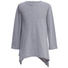 CHIC SOLID COLOR ROUND NECK LONG SLEEVE ASYMMETRIC GIRLS DRESS (GRAY)