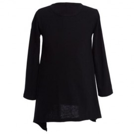 CHIC SOLID COLOR ROUND NECK LONG SLEEVE ASYMMETRIC GIRLS DRESS (BLACK)