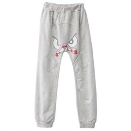 NOVELTY SOLID COLOR CARTOON PRINT BACK POCKET ELASTIC WAIST BOYS HAREM PANTS (GRAY)