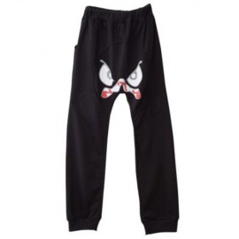 NOVELTY SOLID COLOR CARTOON PRINT BACK POCKET ELASTIC WAIST BOYS HAREM PANTS (BLACK)