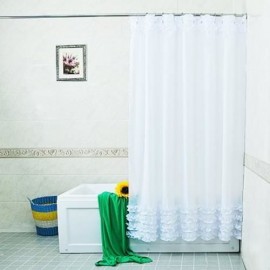 HOME DECORATION SHOWER CURTAIN WATERPROOF LACE DECOR MOULD-PROOF BATHROOM COVER WITH 12PCS