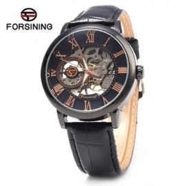 FORSINING SELF-WINDING AUTO MECHANICAL LEATHER WRIST WATCH FOR MEN (BLACK   ROSE GOLD)