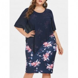 Plus Size Casual Mesh Overlay Dress (CADETBLUE)