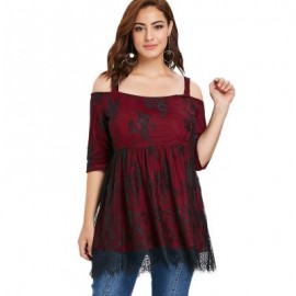 PLUS SIZE LACE CUT OUT FLARED TOP (RED)